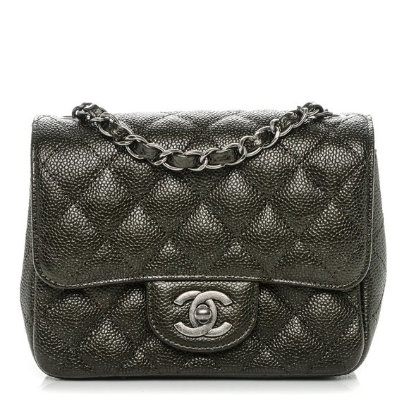CHANEL Handbags - ❌❌ CHANEL 17S Metallic Charcoal Square Classic Caviar Mini Quilt Flap Bag CC RHW